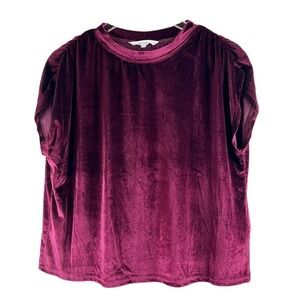 Amaryllis Velvet Rouge Ruched Shoulder Top Wine‎ Burgundy Maroon Red Size S